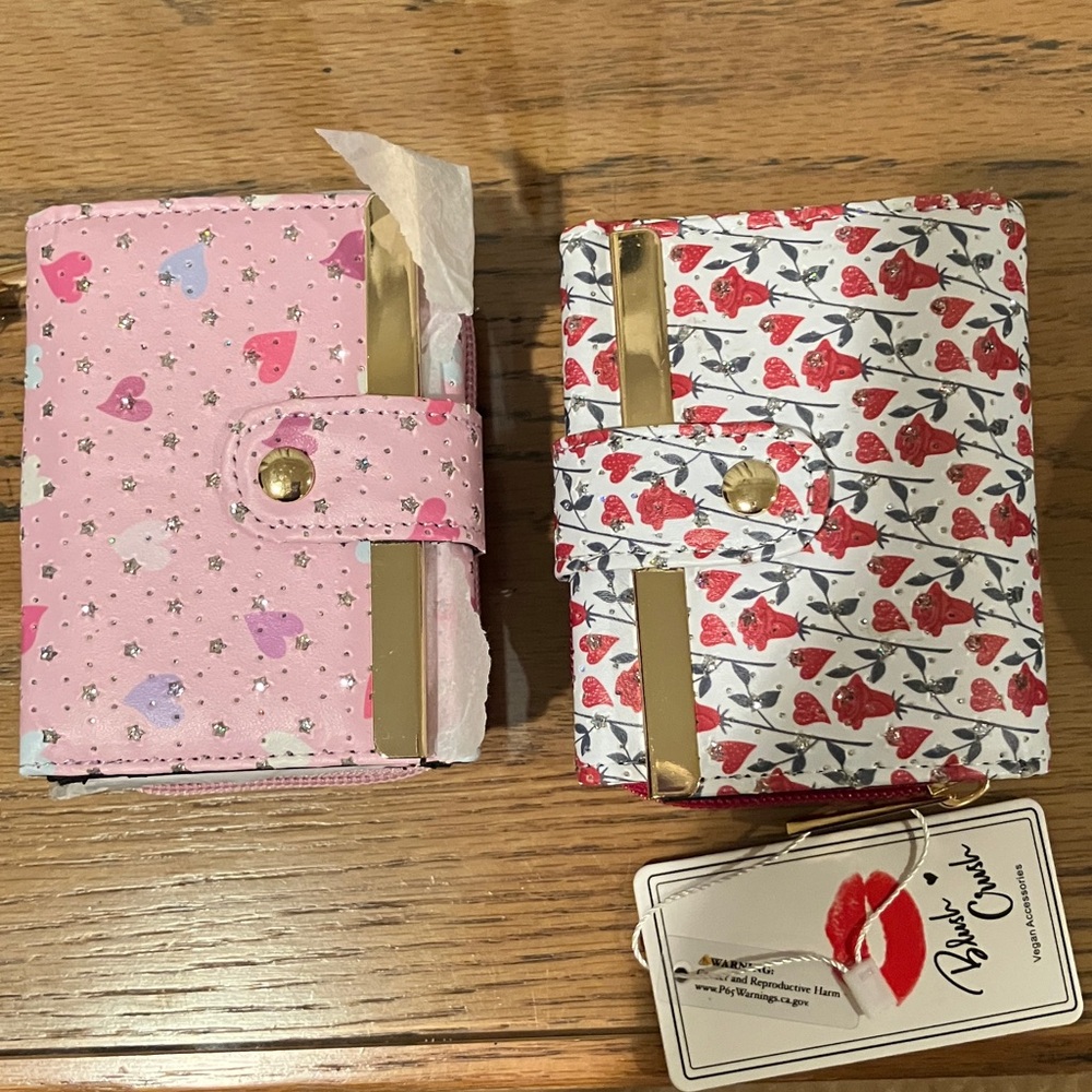 Two Women's Wallets - Red Flowers or Pink with Hearts (buy 1 or both!)